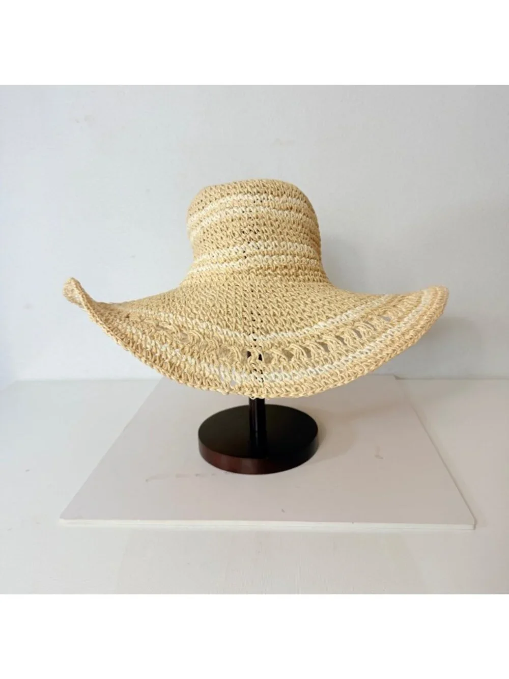 Summer Festival Sun Hat Open Weave Floppy Wide Brim Boho Beach Straw Travel